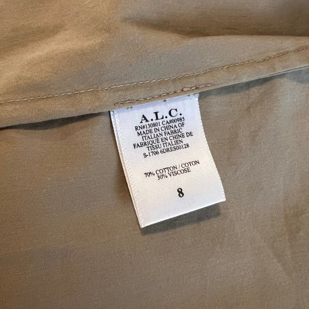 A.L.C. Jezebel Tan Poplin V Neck Belted Mini Dress Size 8 - Picture 8 of 8